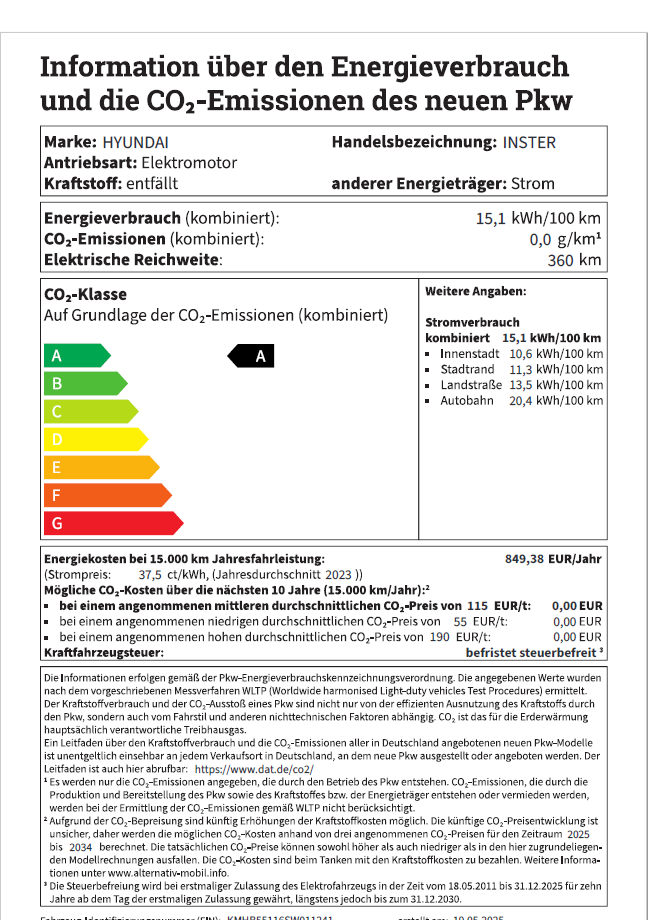 Bild 5 von Hyundai INSTER PRIME/ Glas-Schiebedach/ Technik Paket